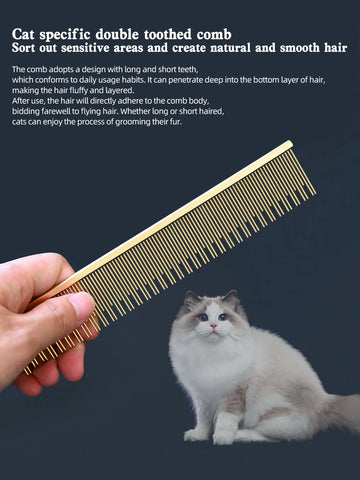 Cat comb with floating hair, open knots, cloth doll, long hair, cat comb size L, long short needle, double toothed comb, copper