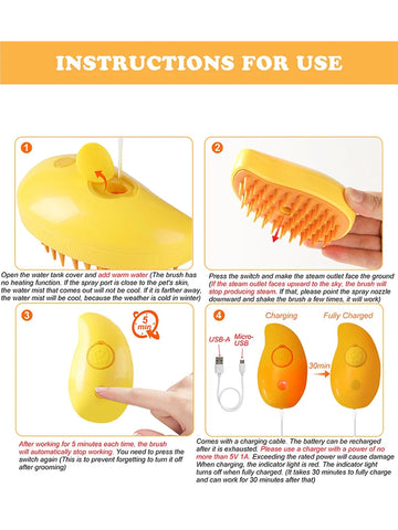 Cat Steam Brush, 3-In-1 Cat Steam Brush, Silicone Massage Beauty Brush, Cat And Dog Pet Hair Cleaning Brush Comb,Mango Shape