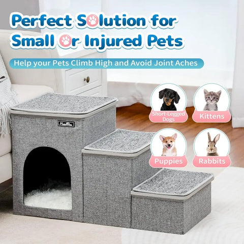 Cat Stairs for Bed, Pet Steps Puppy Dog Ladder for Old Cats, Doggie Step Stool for Small Dogs with Storage, Dog Ramps