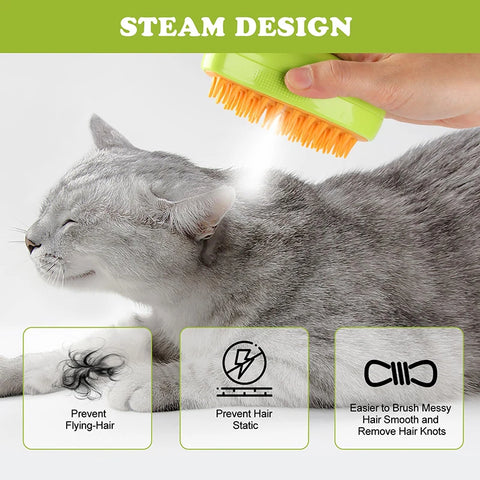 Cat Steam Brush, 3-In-1 Cat Steam Brush, Silicone Massage Beauty Brush, Cat And Dog Pet Hair Cleaning Brush Comb,Mango Shape