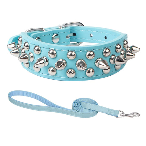 Spiked Dog Collar And Leash Set, Rivet Leather Dog Collar Adjustable Dog Collar For Outdoor Walking