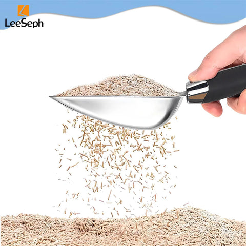 Leeseph Cat Litter Scoop, Stainless Steel Sifter, Kitty Metal Scooper, Deep Shovel, Long Handle, Poop Sifting, for Litter Box