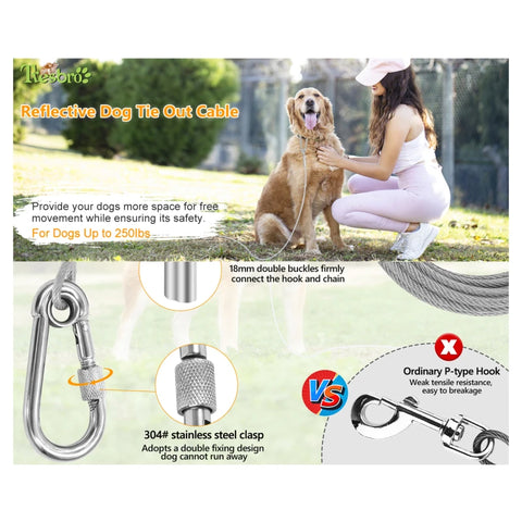 Double-headed Dog Tie Out Cable Leash ,raction rope with metal buckle steel wire anti-rust training collar,Outdoor Dogs Strap