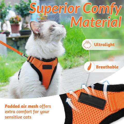 ATUBAN Cat Harness and Leash for Walking,Escape Proof Soft Adjustable Vest Harnesses for Cat,Breathable Reflective Strips Jacket