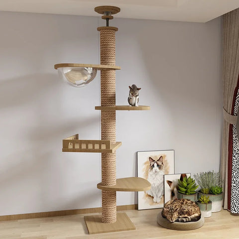 Cat Tree Floor To Ceiling For Large Cats Multifunction Tower Soft Flannel Hammock Sisal Bed Pet Supplies Wooden Cat Scratcher