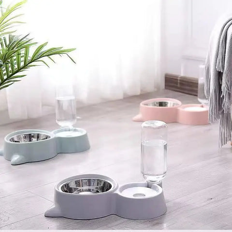 New 2-in-1 Cat Bowl Water Dispenser Automatic Water Storage Pet Dog Cat Food Bowl Food Container with Waterer Pet Waterer Feeder