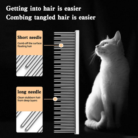 Cat comb with floating hair, open knots, cloth doll, long hair, cat comb size L, long short needle, double toothed comb, copper