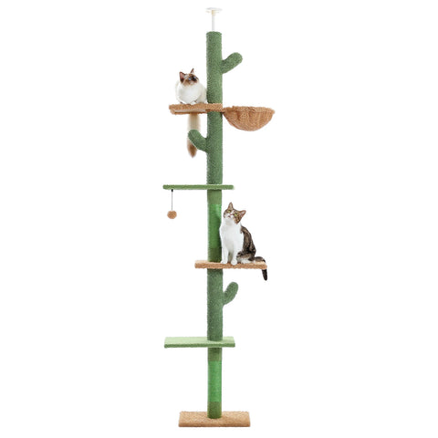 Adjustable 239-275cm Height Cactus Cat Tree Scratching Post Cat Scratcher Tall Cat Climbing Tree Kittens Jumping Frames Cat Toy