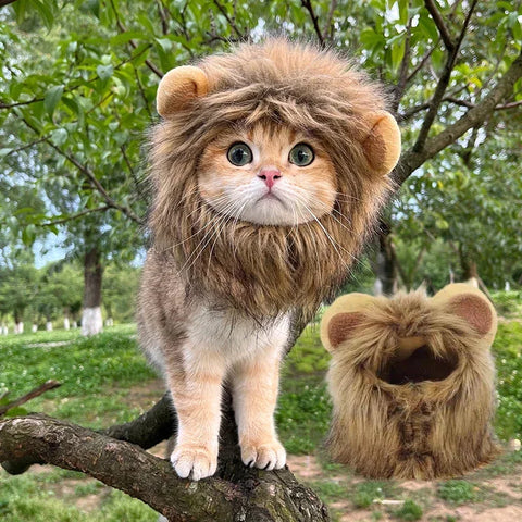 Cat Costume Cute Lion Mane Cat Wig Hat Cosplay Clothes Cap Dress Up Puppy Kitten Halloween Christmas Party Decoration Supplies