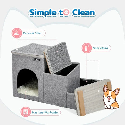 Cat Stairs for Bed, Pet Steps Puppy Dog Ladder for Old Cats, Doggie Step Stool for Small Dogs with Storage, Dog Ramps