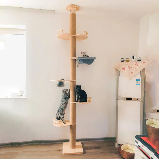 Cat Tree Floor To Ceiling For Large Cats Multifunction Tower Soft Flannel Hammock Sisal Bed Pet Supplies Wooden Cat Scratcher