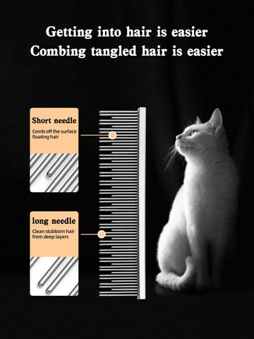 Cat comb with floating hair, open knots, cloth doll, long hair, cat comb size L, long short needle, double toothed comb, copper