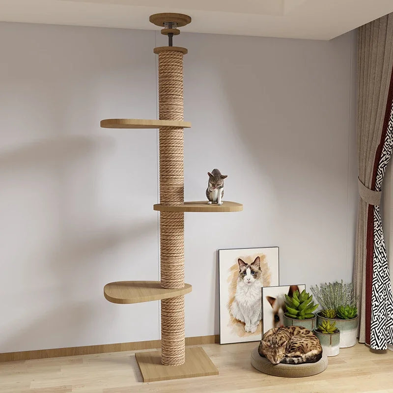 Cat Tree Floor To Ceiling For Large Cats Multifunction Tower Soft Flannel Hammock Sisal Bed Pet Supplies Wooden Cat Scratcher