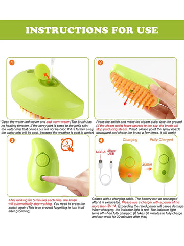 Cat Steam Brush, 3-In-1 Cat Steam Brush, Silicone Massage Beauty Brush, Cat And Dog Pet Hair Cleaning Brush Comb,Mango Shape