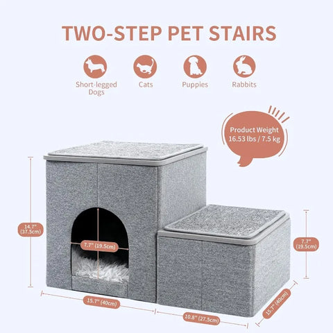 Cat Stairs for Bed, Pet Steps Puppy Dog Ladder for Old Cats, Doggie Step Stool for Small Dogs with Storage, Dog Ramps