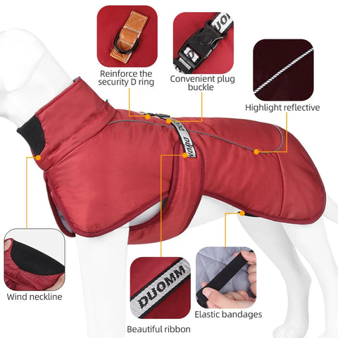 Big Dog Jacket Windproof Winter Warm Dog Clothes for Medium Large Dogs Labrador Coat Golden Retriever Costume Pitbull Outfits