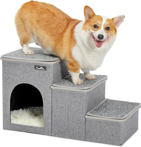 Cat Stairs for Bed, Pet Steps Puppy Dog Ladder for Old Cats, Doggie Step Stool for Small Dogs with Storage, Dog Ramps