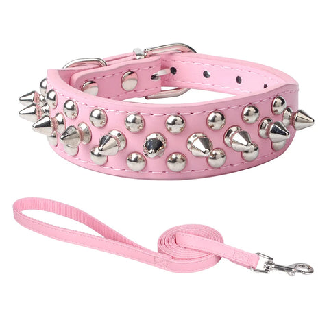 Spiked Dog Collar And Leash Set, Rivet Leather Dog Collar Adjustable Dog Collar For Outdoor Walking